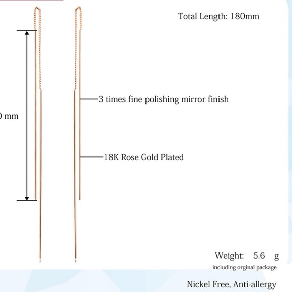 NEW!💙💎ROSE💗GOLD PLATED!💎💙DROP LINE THREADERS! - Picture 2 of 8